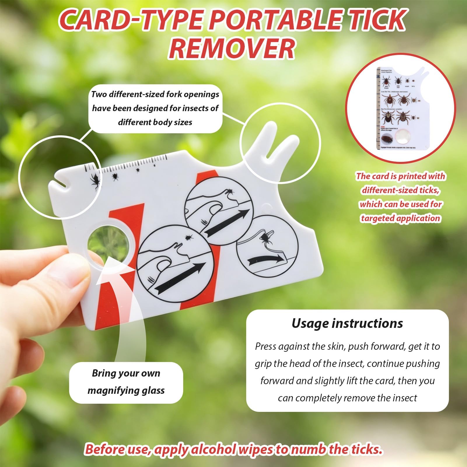 Lot de 7 Carte De Retrait De Tiques - Tire-Tique avec Loupe, Nettoyage Rapide des Tiques, avec Crochet Et Tire-Tiques- pour Humains, Chiens, Chats et Animaux domestiques