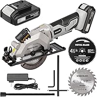 Inequalit Cordless 4-1/2" Mini Circular Saw, 3400 RPM Laser-Guided with 2 Blades, 1-11/16" Depth for Wood & Metal
