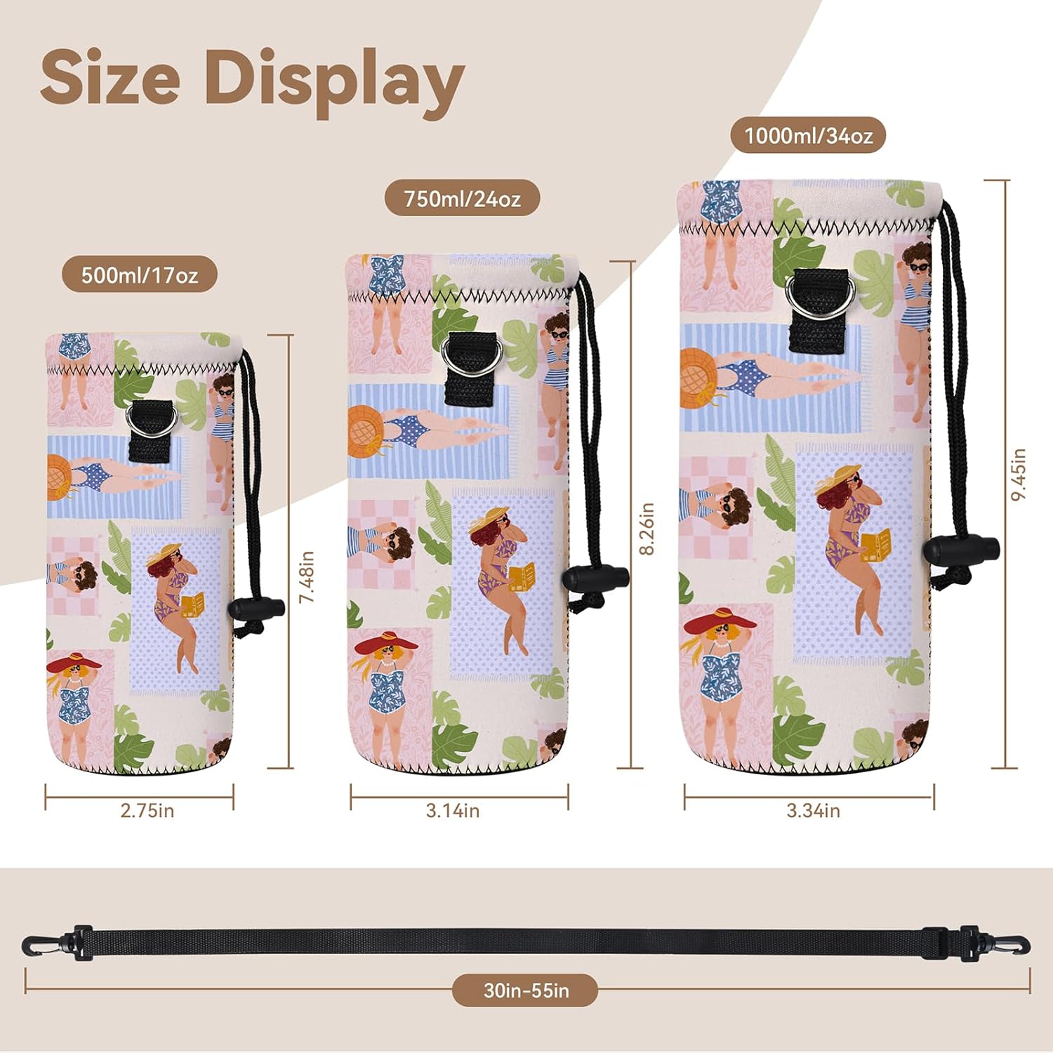 AUPET Water Bottle Sling Bag Carrier Crossbody Sleeve,Insulated Neoprene Bottle Case Holder Pouch Cover 500ML/17oz with Shoulder Strap for Walking Women Men - Image 2