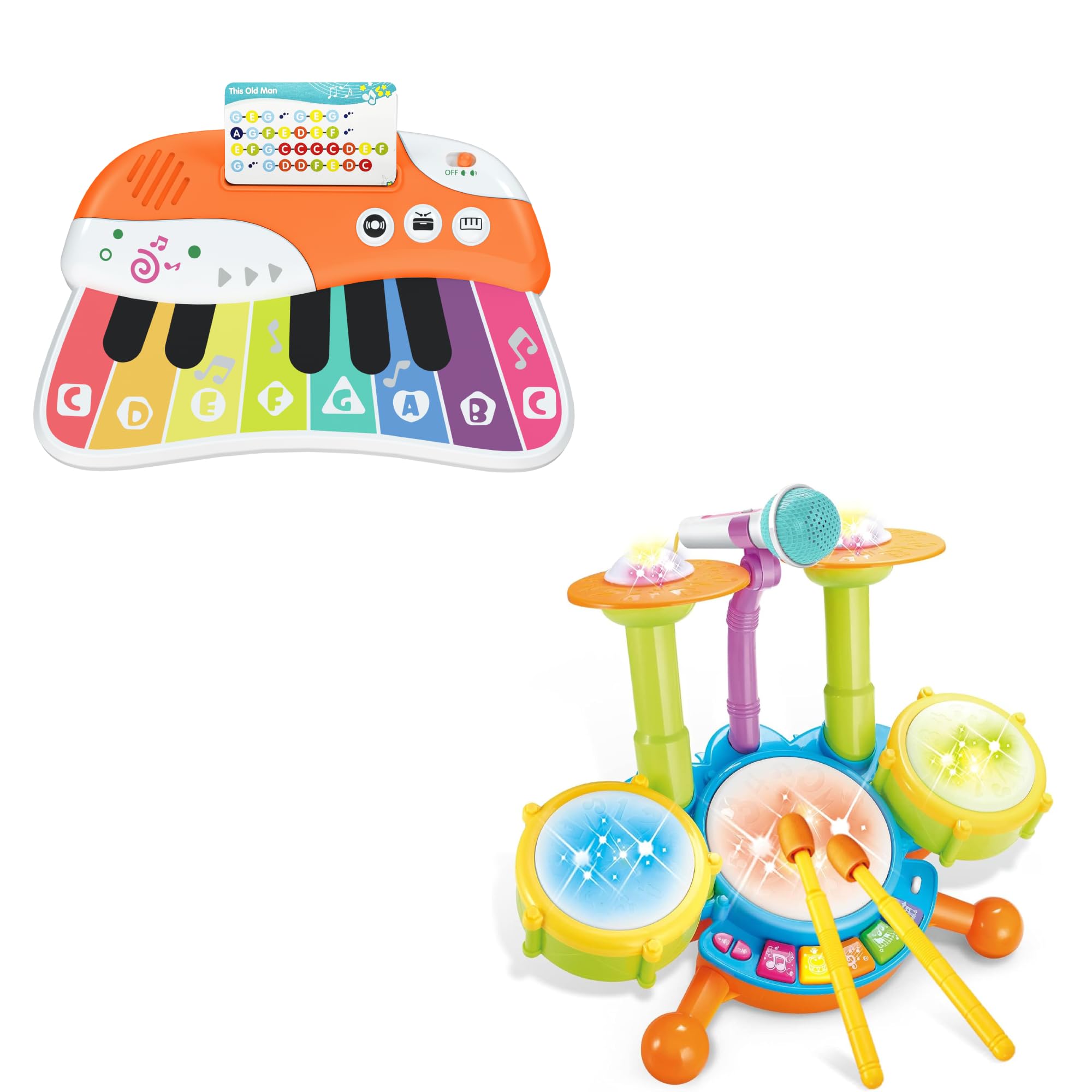 Drum Set for Toddlers 1-3 and Baby Touch Piano Birthday Gift