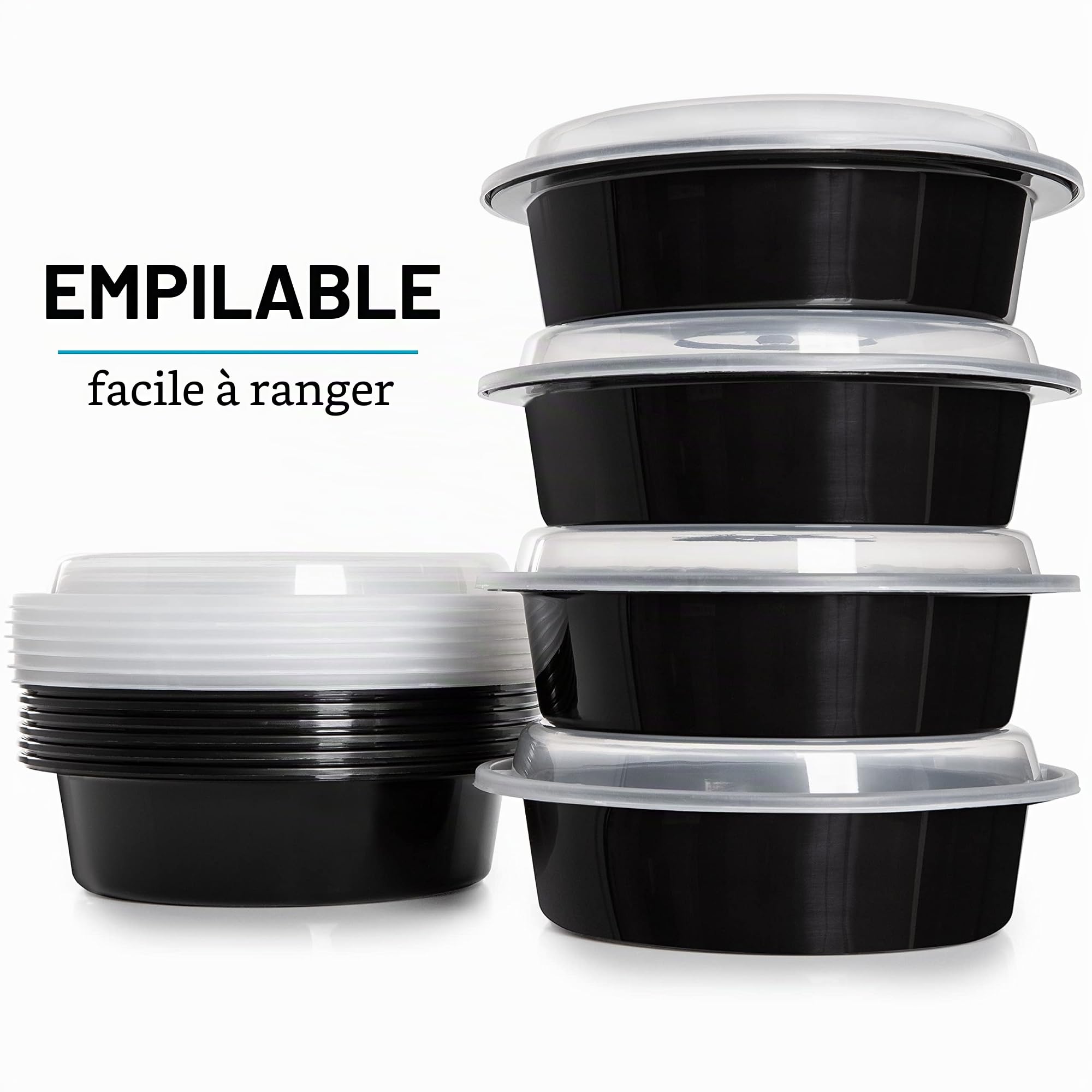 Igluu Meal Prep Boîtes Repas Rondes (Lot de 30) 1 Compartiment – 828ml | Réutilisable, empilable, peu encombrant – Micro-ondes, congélateur, lave-vaisselle – Sans BPA