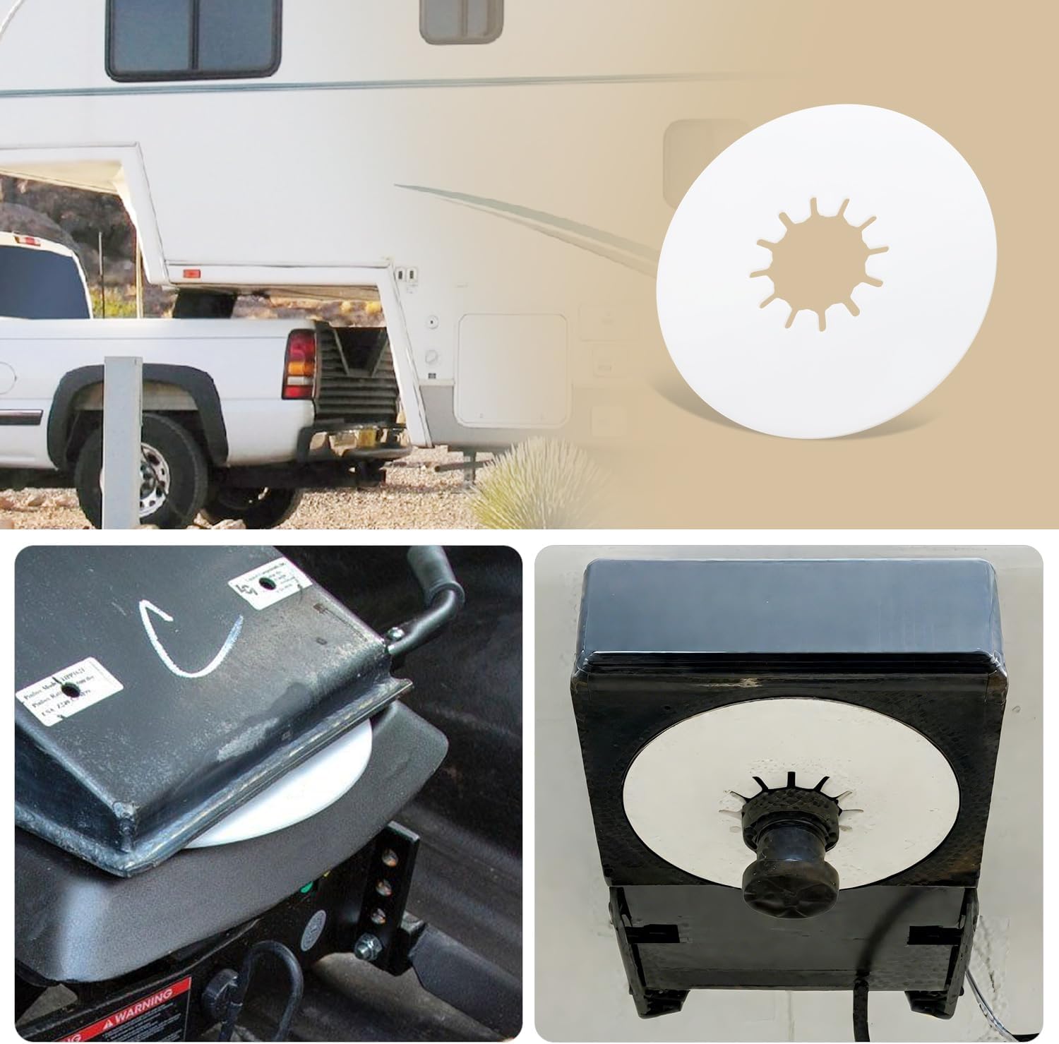 RV Essential Maintenance Pro Kit: 10" Fifth Wheel Lube Plate & 2-Pack Adjustable Slide Topper Awning Support Frames - Protection Against Friction & Water Pooling