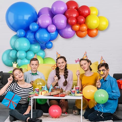 Miniatura 6 de Kit de arco de globos de arco iris, globos de cumpleaños de arco iris, azul, amarillo, naranja, morado, rojo, verde, 5, 10, 18 pulgadas, kit de
