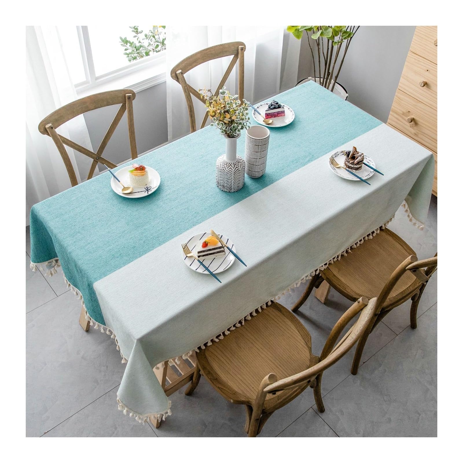 Nappe anti-tache verte bicolore coton lin 140x300 fini les traces