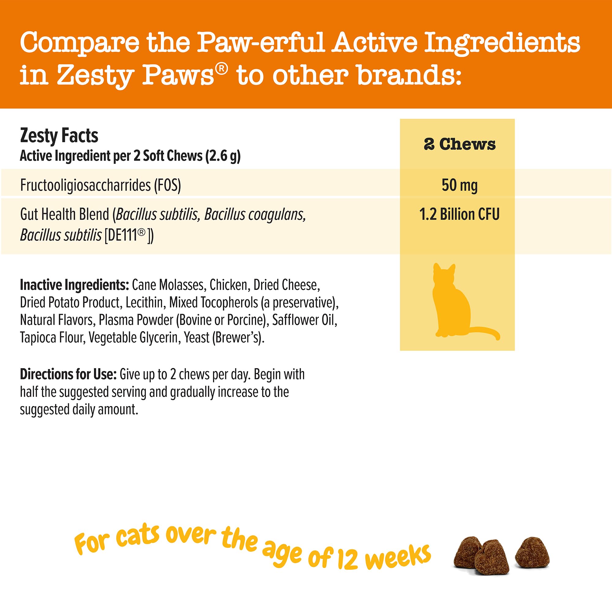 Zesty Paws Probiotic Bites for Cats - Gut Flora & Immune System Support - Cat Supplement with DE111 Bacillus subtilis - Pet Soft Chews with Probiotics & Prebiotics for Digestive Health - 60 Count - image 4