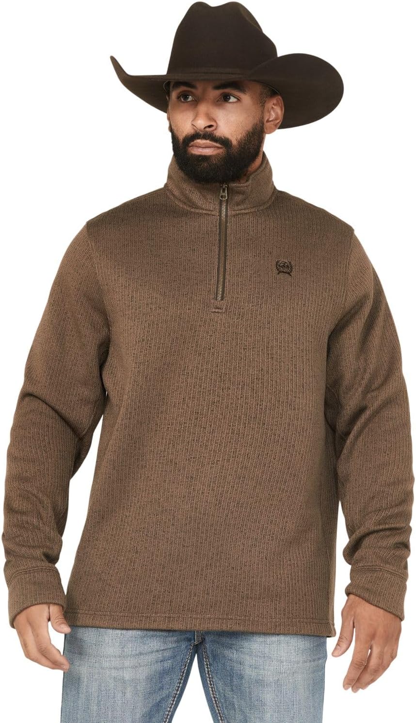 Cinch Men's 1/4 Zip Brown Pullover Sweater