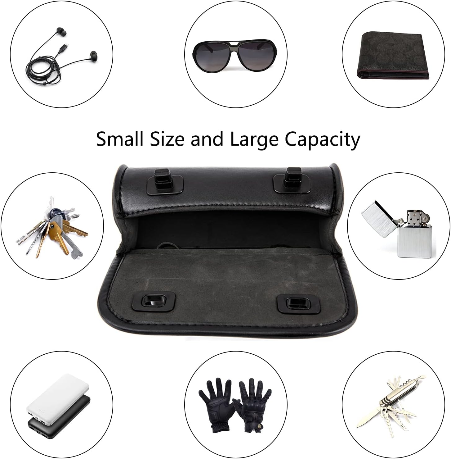 kucehiup Motorcycle Handlebar Bag,PU Leather Universal Barrel Roll Tool Bag(Black)
