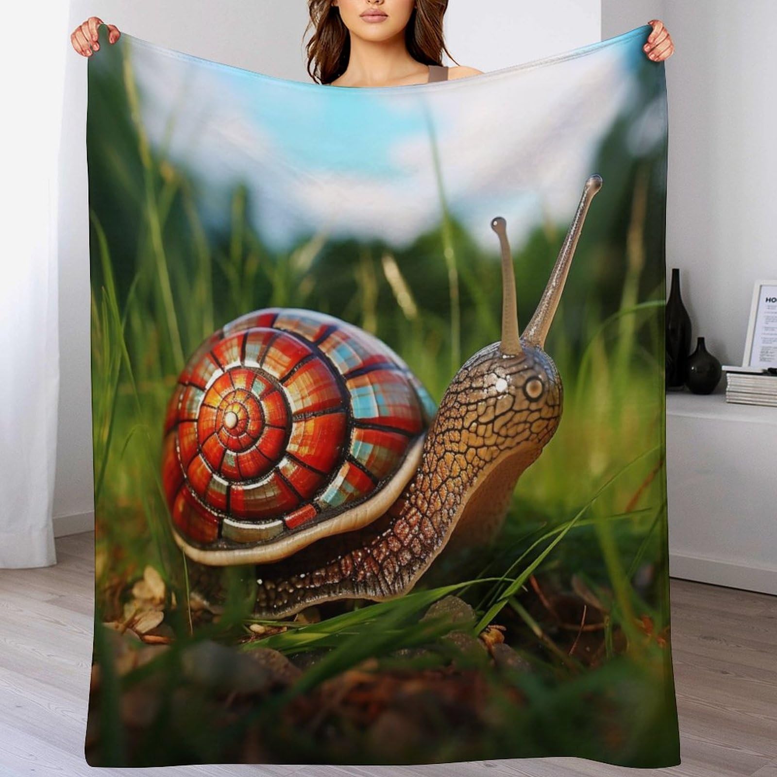 Couverture en flannel douce et legere a motif escargots pour canape et lit chaud