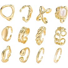12 Pack Gold Chunky Knuckle Rings Set with Adjustable Design   Gift