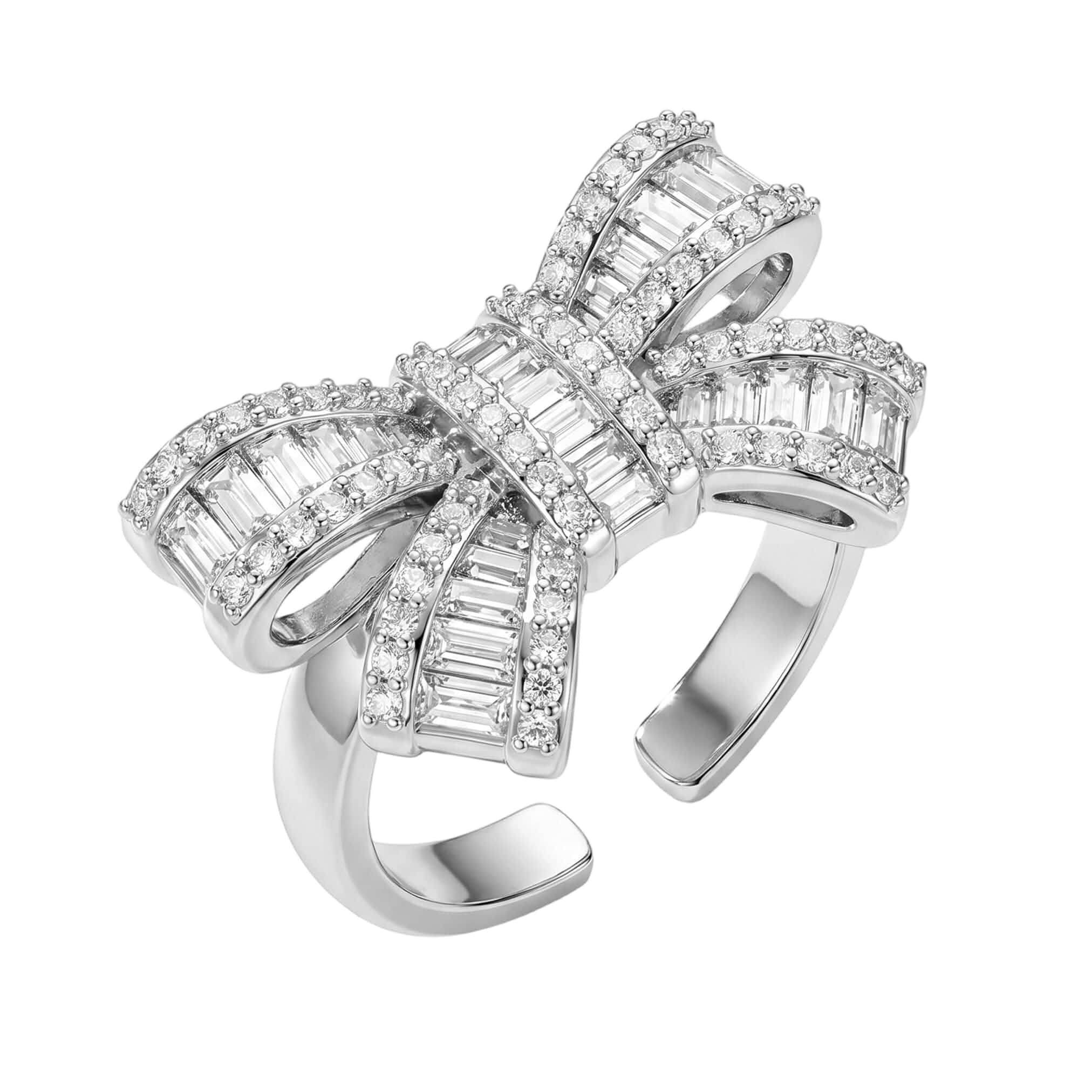 Elegant Rhinestone Bow Ring for Women, Silver-Tone Rings for Prom Party, Versatile Adjustable Bling Jewelry Matching Daily Aesthetic Outfits Perfectly