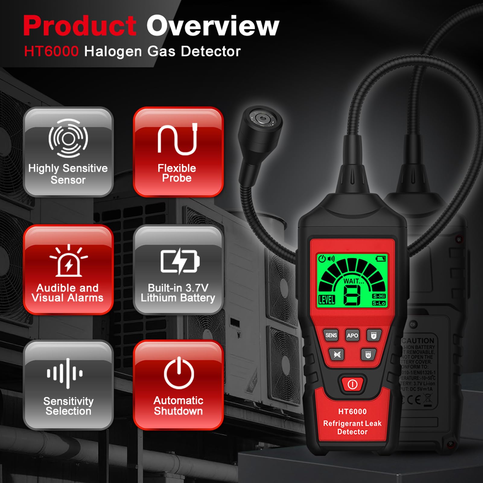 Detector de Fugas de Gas óGeno para Técnicos Automoción y Reparadores Electrodomésticos Detecta R134a 16 200ppm en 2 5 Segundos Iluminación LED para Espacios Oscuros (Versión de carga HT6000)