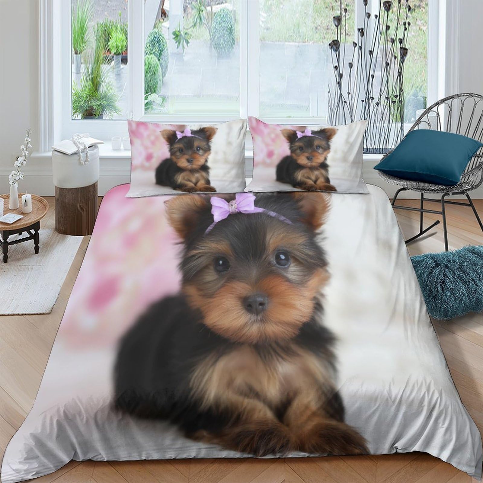 HWEICOIN Yorkshire Terrier Duvet Cover Sets 2 PCS Hotel Quality Quilt Cover Bedding Bed Covers with Pillowcases with Zipper Closure Breathable Stylish Comforter Single（135x200cm）