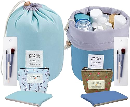 INVODA Bolsas de cosméticos con cordón, bolsa de maquillaje para mujeres y niñas, portátil, plegable, multifuncional, neceser, organizador de