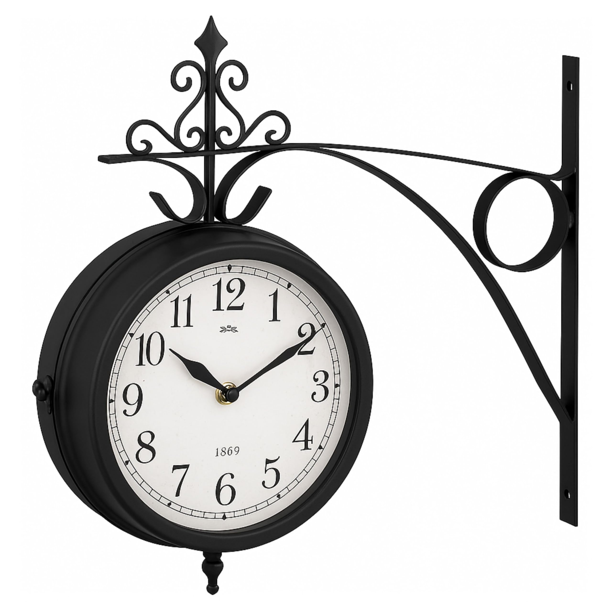 AAMEN Black Outdoor Dual Sided Station Clock, Wall-Mounted Retro Central Station Clock, Garden Clocks Outdoor Waterproof, Round Wall Hanging Double Sided Faces-21x21x21cm