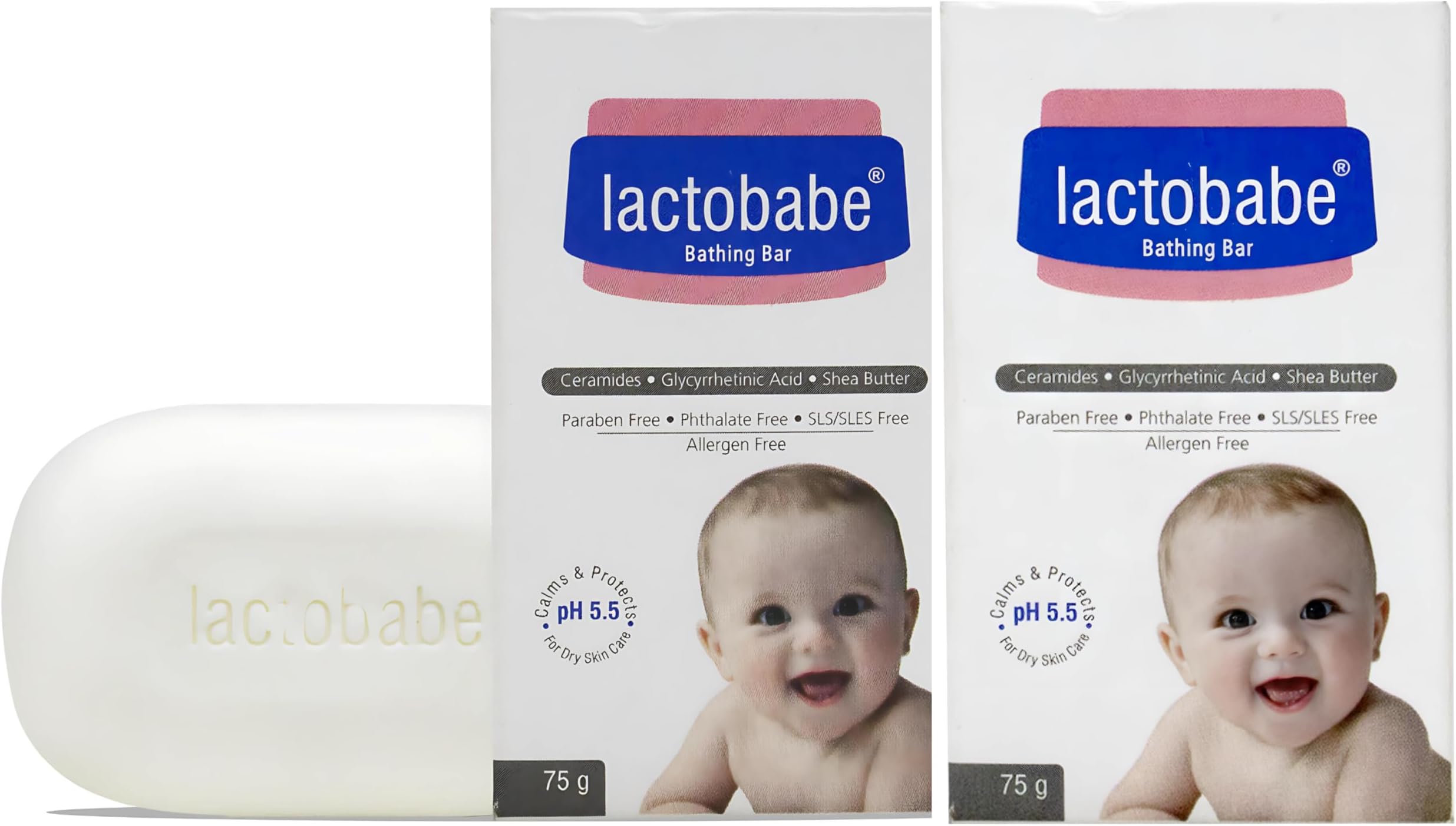 Lactobabe Bathing Bar 75g x 2 | pH 5.5 Moisturizing Bar for Baby’s Sensitive Skin | Gentle Cleansing Skin Friendly 100% Soap Free Pediatrician Recommended | Almond oil & Milk Proteins | Pack of 2
