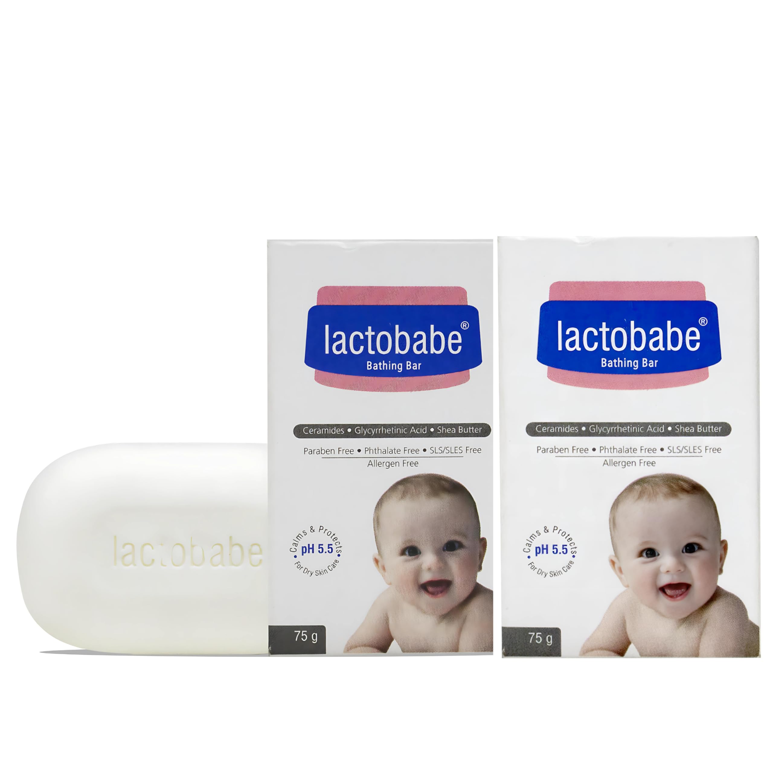 Lactobabe Bathing Bar 75g x 2 | pH 5.5 Moisturizing Bar for Baby’s Sensitive Skin | Gentle Cleansing Skin Friendly 100% Soap Free Pediatrician Recommended | Almond oil & Milk Proteins | Pack of 2