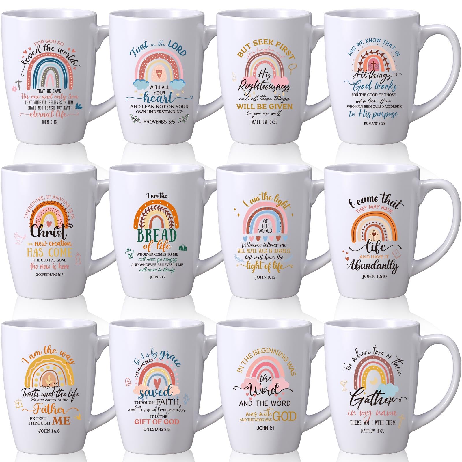 Photo 1 of Widecook 12 Pcs Mother's Day Christian Coffee Mug Gifts Set for Women Men 12oz Bible Verses Ceramic Cup Religious Coffee Mugs for Pastor Family Church Party Favors Gifts, No Dishwasher (Rainbow)