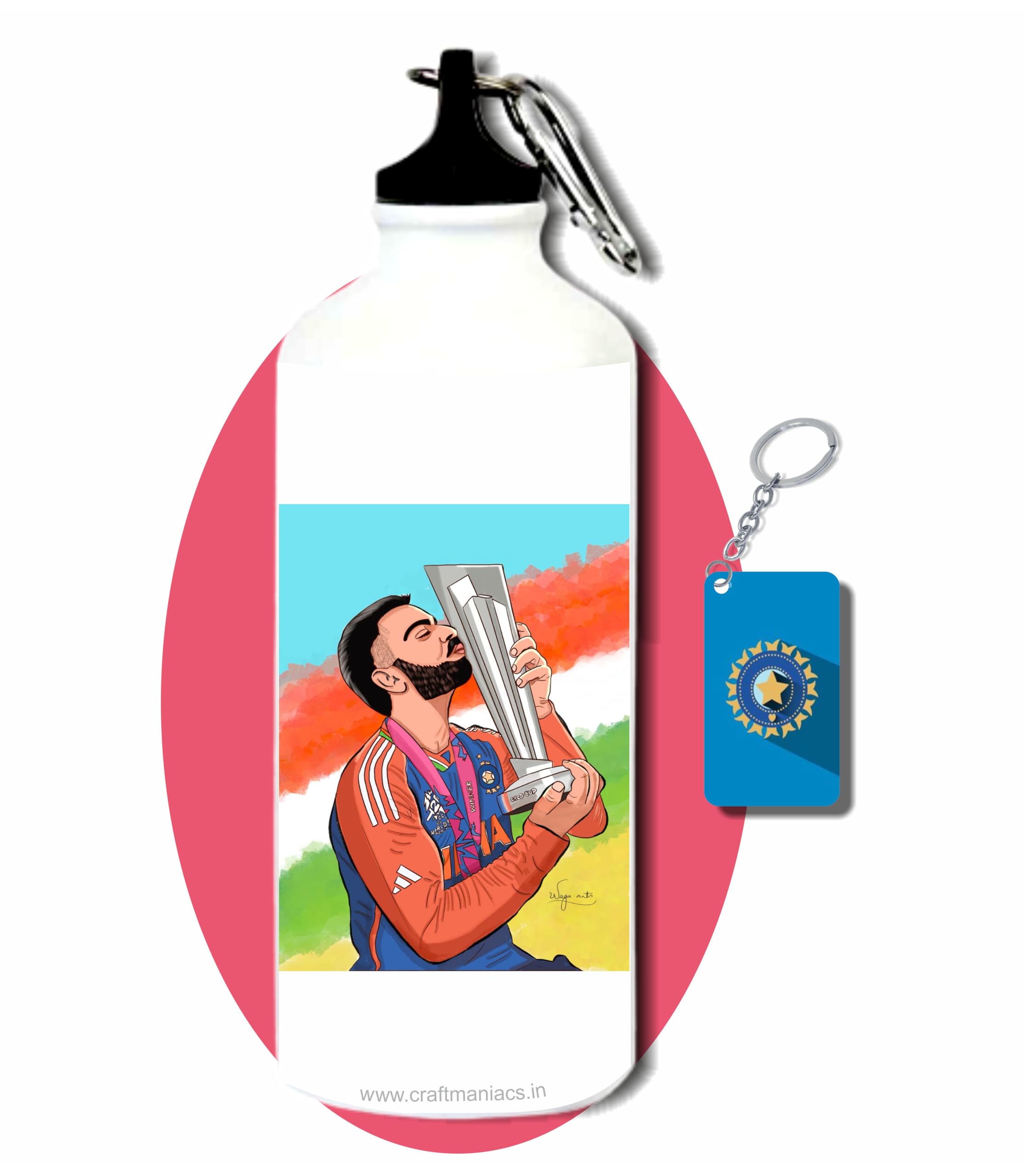 CRAFT MANIACS Virat Kohli Kissing Trophy 600 ML BPA & Lead Free Sipper Bottle & Cricket Keychain Best HD Print Sipper For Cricket Lovers-image-31