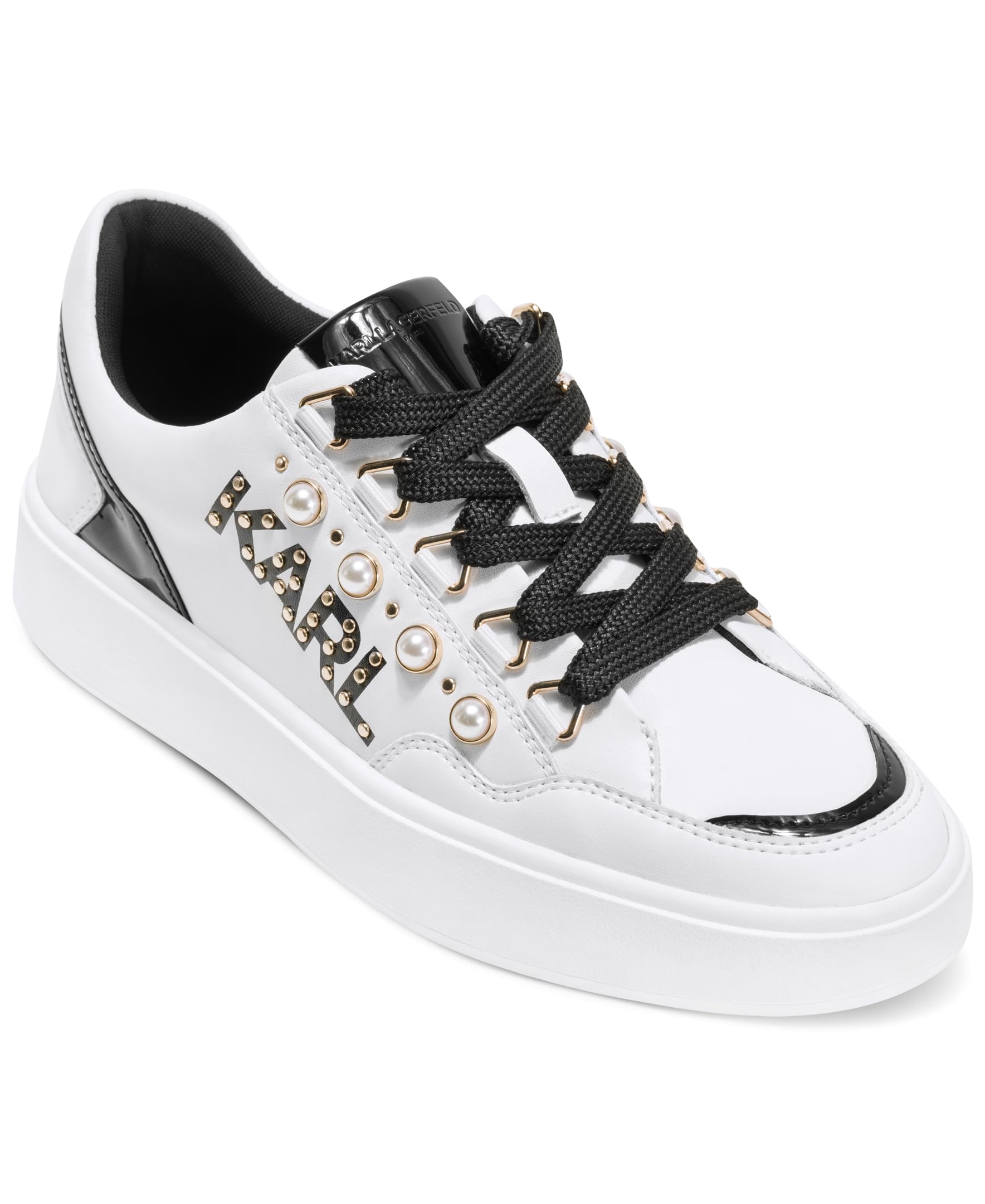Karl Lagerfeld Womens Stazie Lace-up Sneaker with Pearl Embellishments