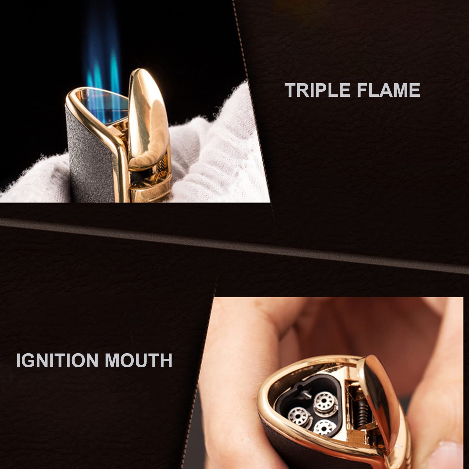 Encendedor de Cigarros de Bolsillo Triple Jet Antorcha Llama Triple Recargable Butano Gas Ajustable Metal Antorcha Inflable a Prueba de Viento Encendedor Hombres Gadgets