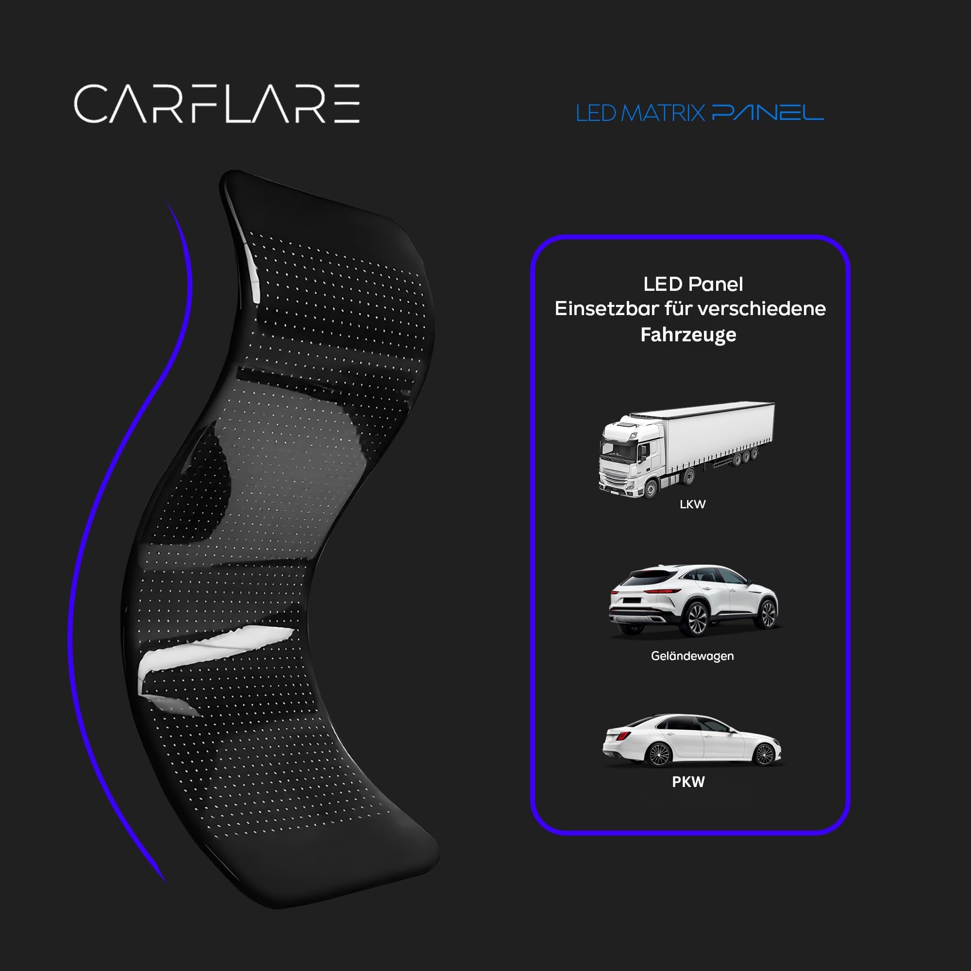 2er Set CarFlare Teufels Augen Devil Eyes LED Laufschrift für LKW & Auto (120×595mm) – Programmierbares Leuchtschild mit App-Steuerung, Bluetooth, USB 5V – RGB LED-Anzeige für Text, Emoji