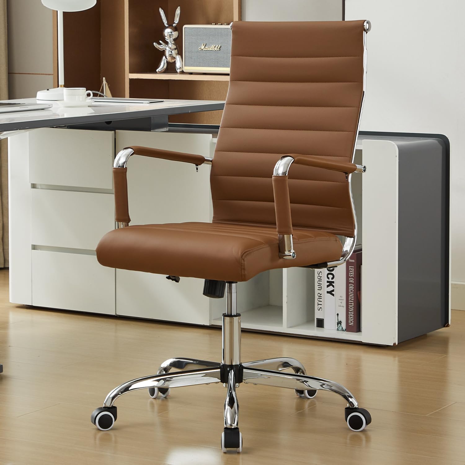Seanail Office Desk Chair Leather, Conference Room Chairs with Wheels, Modern Executive Computer Guest Chairs with Arms.
