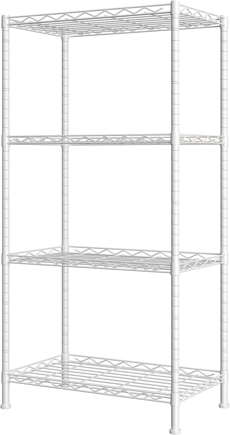 HOMEFORT 4-Shelving Unit, Adjustable Wire Shelving, Metal Wire Shelf Rack Organizer for Kitchen, Pantry, Closet, Bathroom, Laundry, White,21" W x 11" D x 41" H White 21"W x 11"D x 43"H