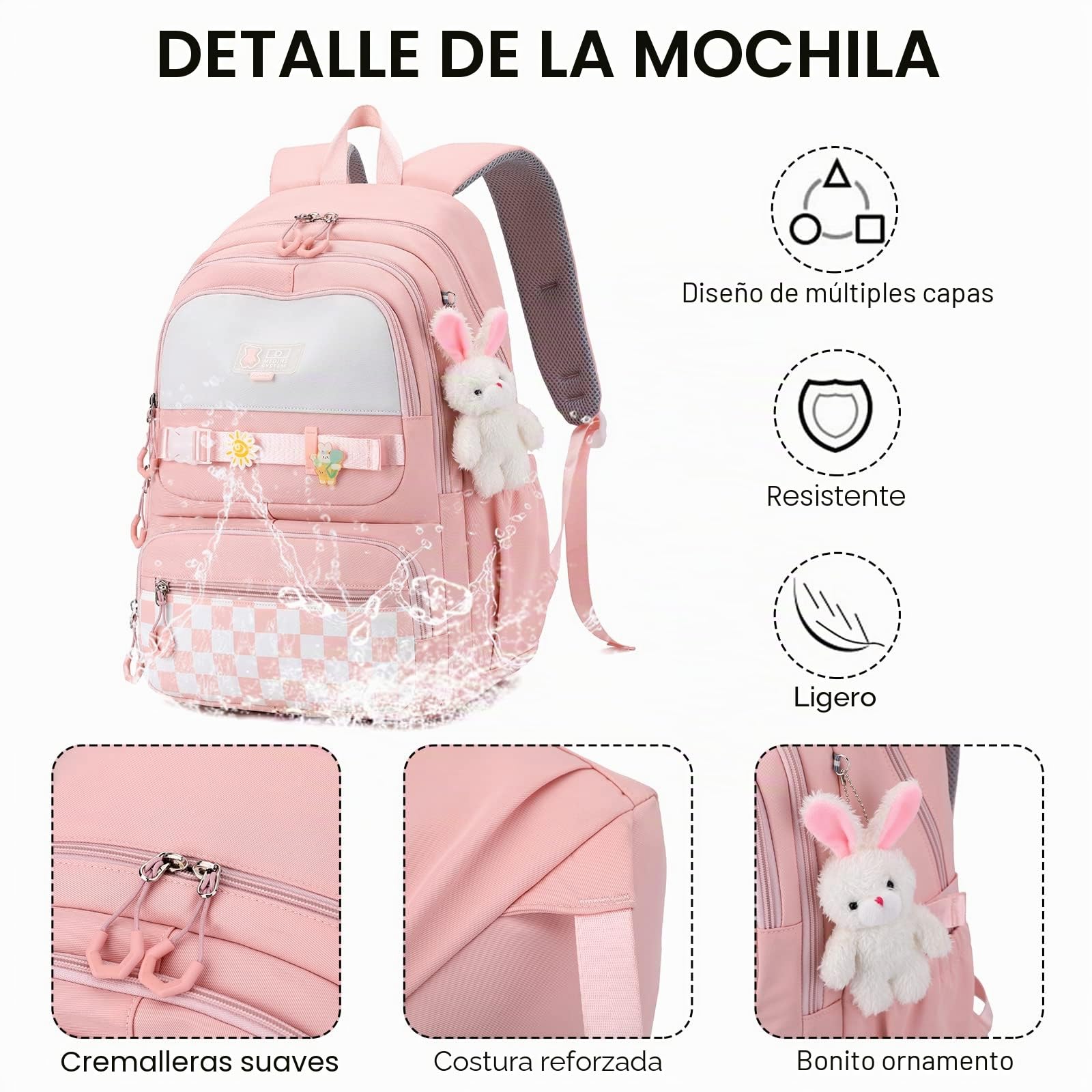Amythe Mochila Escolar Niña Adolescente, Mochilas Infantil Informal Gran Capacidad, Bonita Mochila de Viaje Impermeable para Niñas de 10 12 14 16 años,Adapta para Ponerla en Carro, L