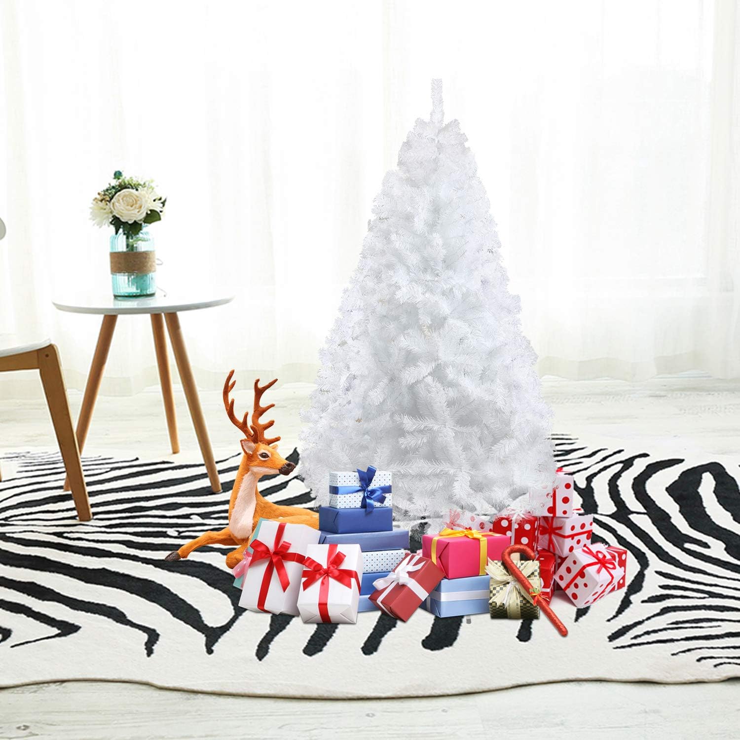 Dporticus 5 Foot Eco-Friendly Artificial Christmas Pine Tree with Solid Metal Legs 450 Tips Full Tree (White)