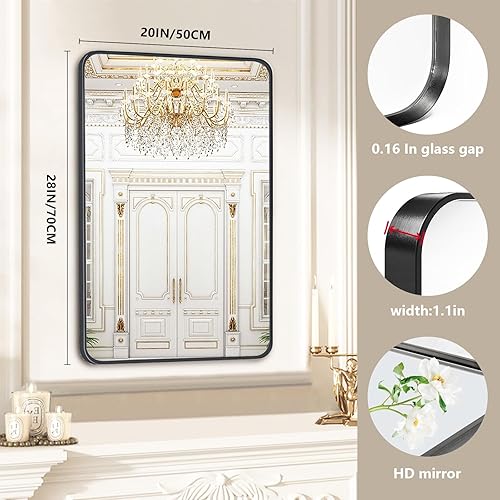 Miniatura 2 de Espejo de baño para fregadero, espejo de baño negro de 12 x 16 pulgadas para pared, se cuelga horizontal o verticalmente para tocador, espejo de