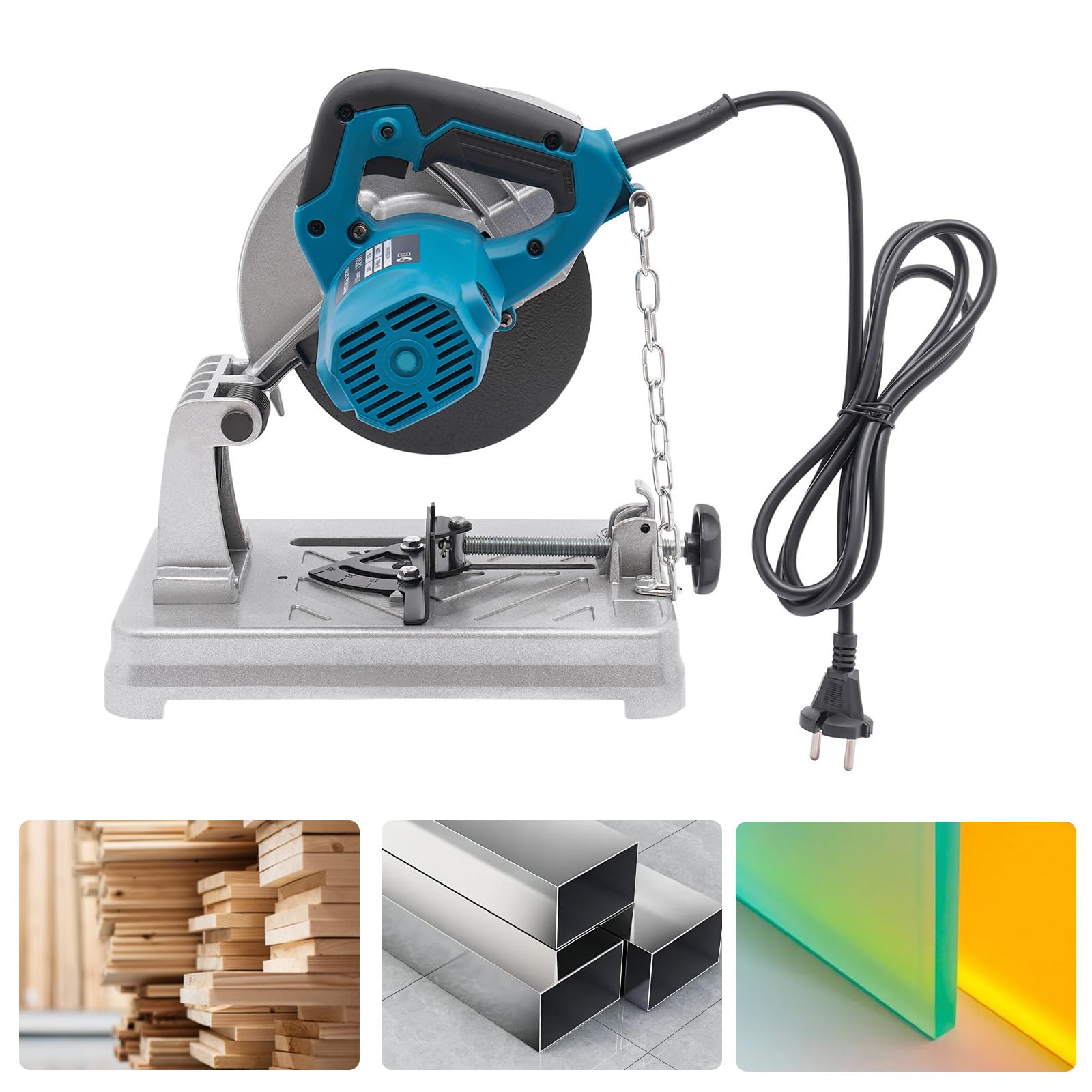 Troncatrice Sega da taglio per metallo 1200 W di potenza, 5200 giri/min velocità di rotazione, sega angolare, angolo di taglio 0-45°, sega elettrica per metallo per legno, acciaio, alluminio e pareti
