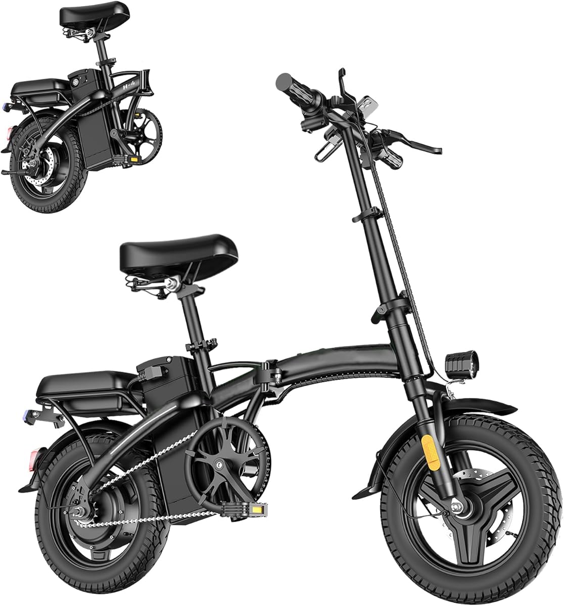 Electric Bike for Adults Peak 500W, 23MPH Max Speed Folding Electric Bicycles, 14" Mini Ebike Pedal Assist, 30° Uphill Shock Absorbers E-Bike, 48V12AH Removable Battery, Top 38 Miles PAS Range
