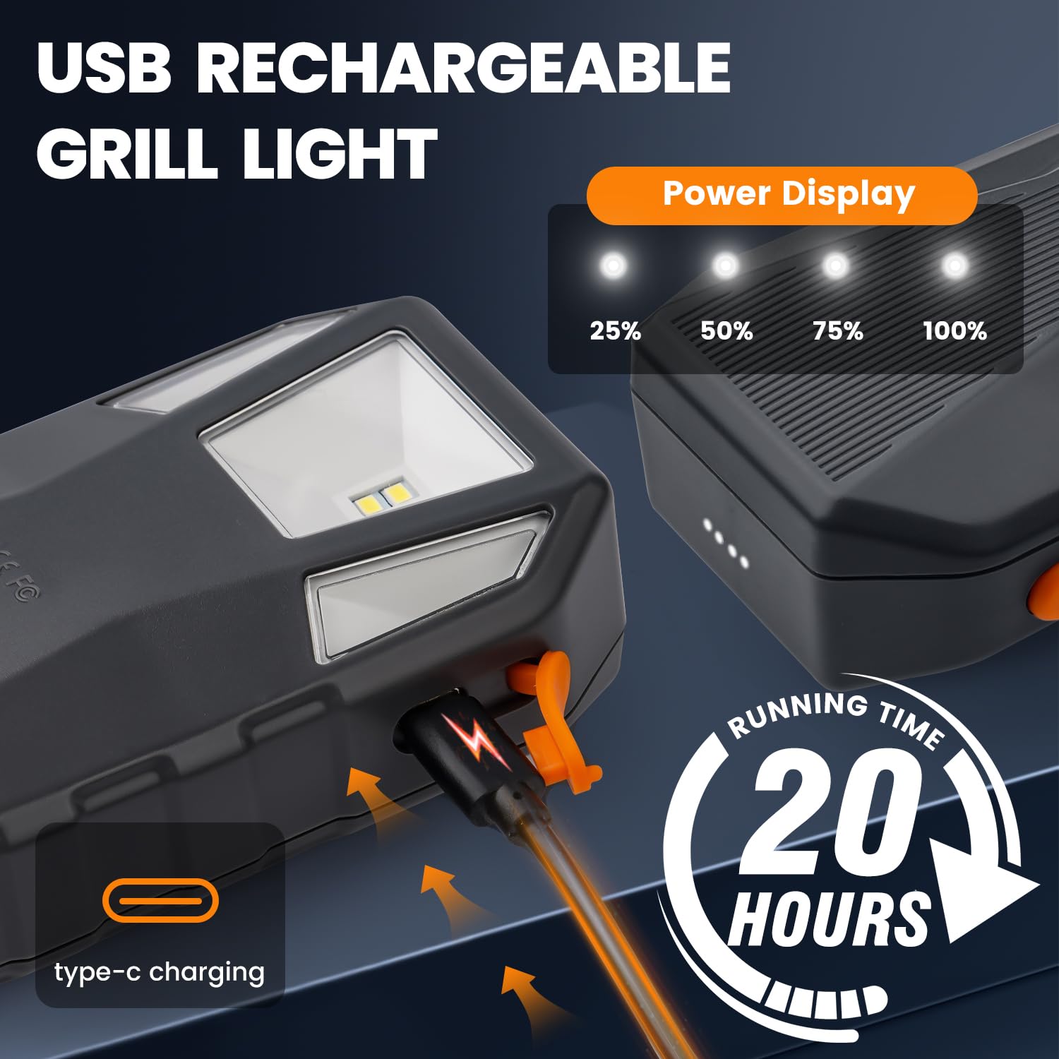 Goldusk Luz de parrilla, para accesorios de parrilla al aire libre, regalo de Navidad, interruptor automático, luz de barbacoa recargable