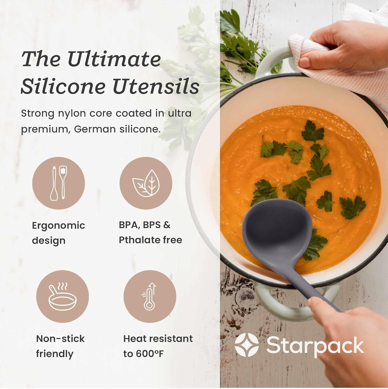 Starpack 'Stir & Serve' Silicone Cooking Utensils Set (5 Pcs) - 10.5" - Kitchen Utensil Set Heat Resistant to 600°F - Kitchen Utensils for Nonstick Cookware - Silicone Utensil Set for Mixing & Cooking