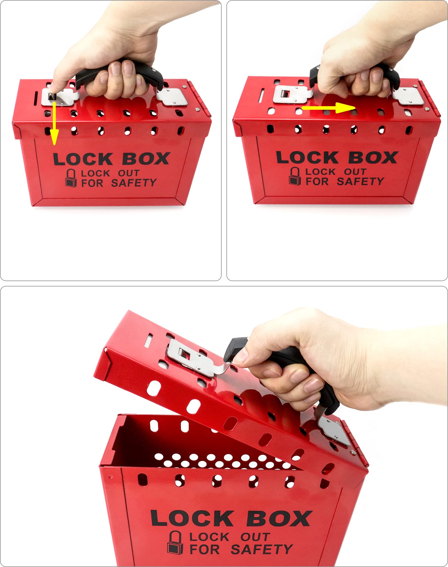 QWORK Kit de caja de bloqueo de etiquetado, con 10 cerraduras de loto diferentes con llave, caja de bloqueo de grupo portátil con 12 ranuras, para estación de etiquetado de bloqueo, rojo