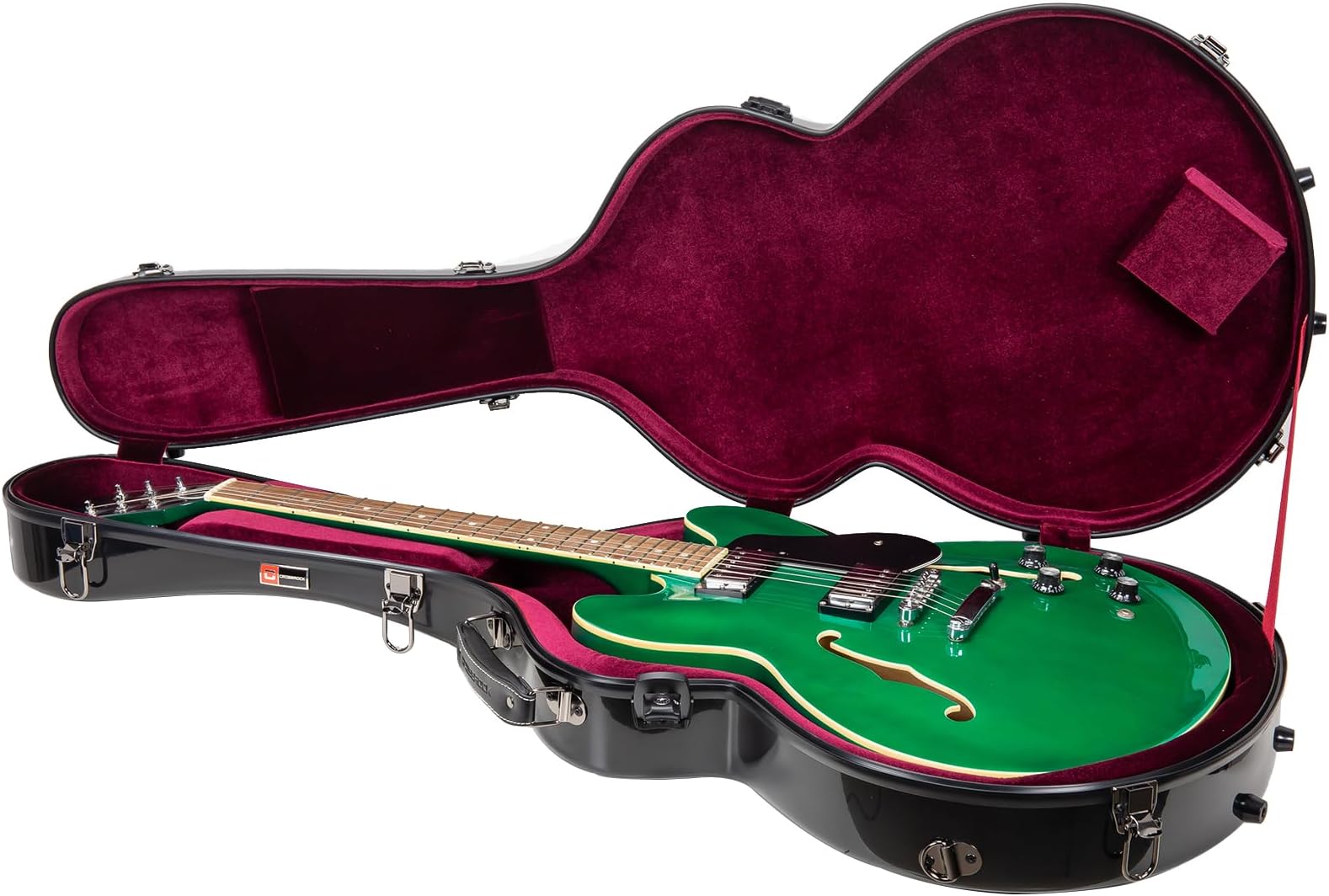 335 style guitar case, fiberglass hard shell with backpack, Black (CRF1000SABK)