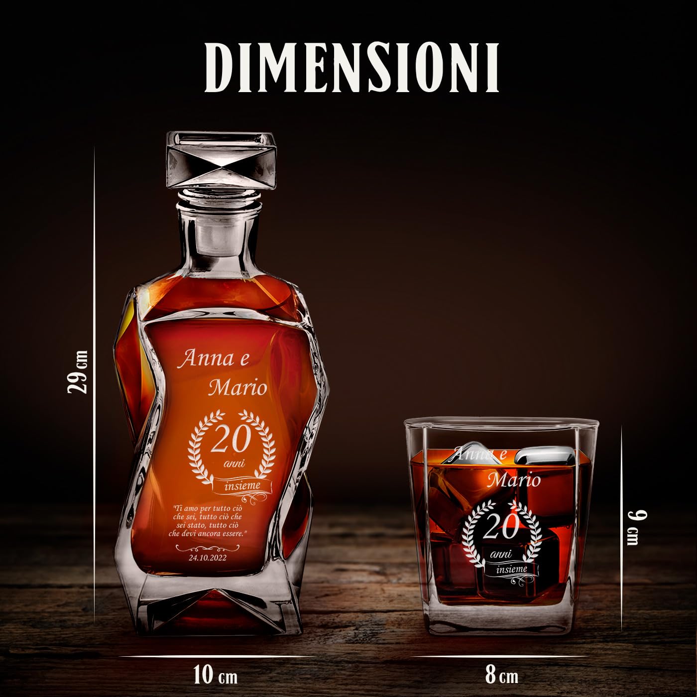 Set Decanter Whisky In Vetro Con Incisione - 700ml + 4 Bicchieri Regalo Uomo - Foto 13