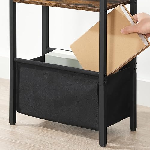 Miniatura 8 de HOOBRO Mesa auxiliar pequeña y estrecha, mesa auxiliar delgada con estación de carga, mesita de noche extra delgada con almacenamiento para espacios