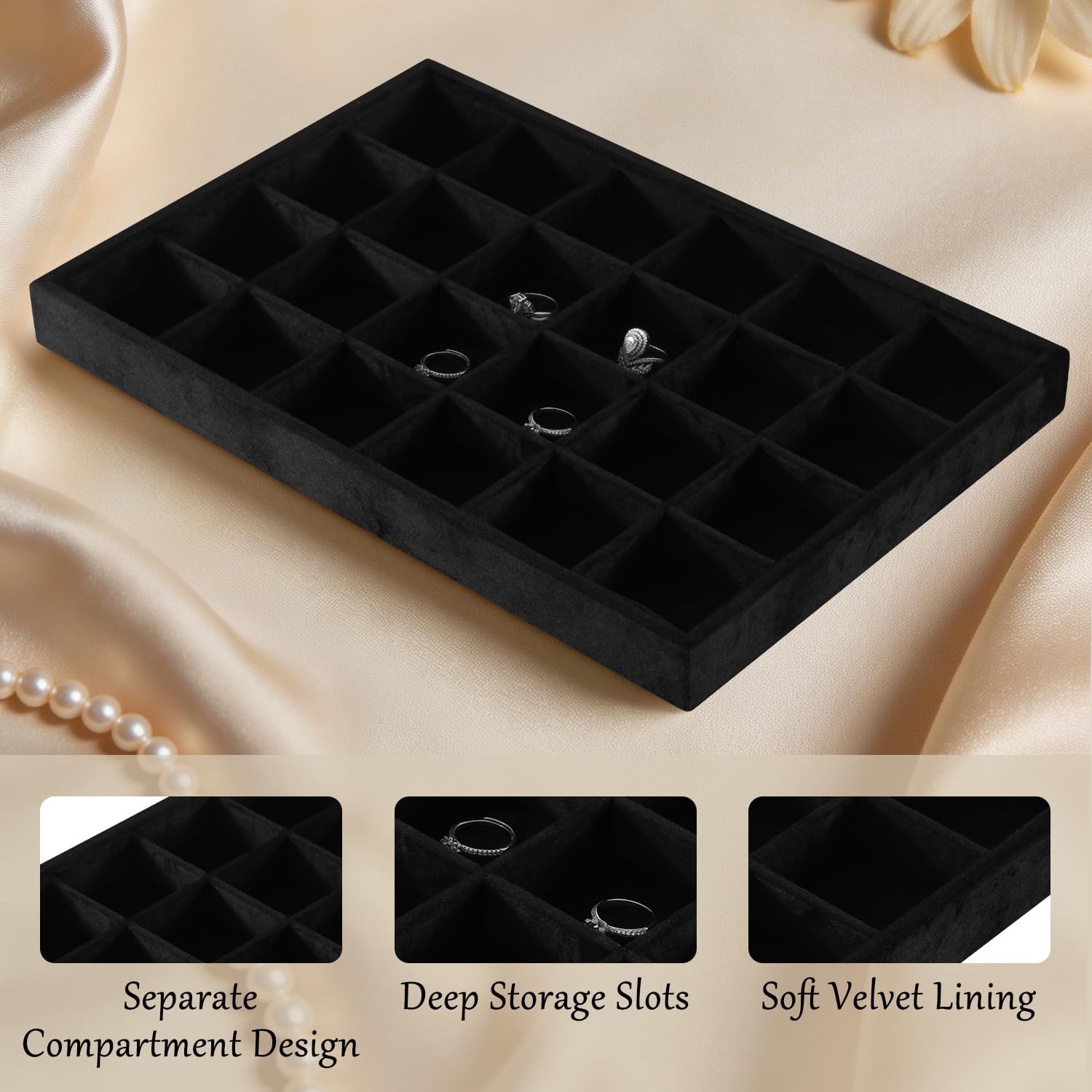 Stackable 24 Grid Jewelry Storage Velvet Tray for Rings Stud Earrings image 5