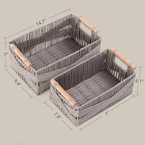 Miniatura 2 de PROLAND Cesta rectangular grande de mimbre con asa Juego de 2 cestas de almacenamiento decorativas para organización y sala de estar