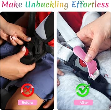 Buckle Release Tool, Easy Unbuckle Tool Button Pusher for Kids, Seniors, Long Nails, Quickly Unbuckle Your Kids in School Drop-Offs and Travel, Fits 5 Point Harness & All Button Buckles