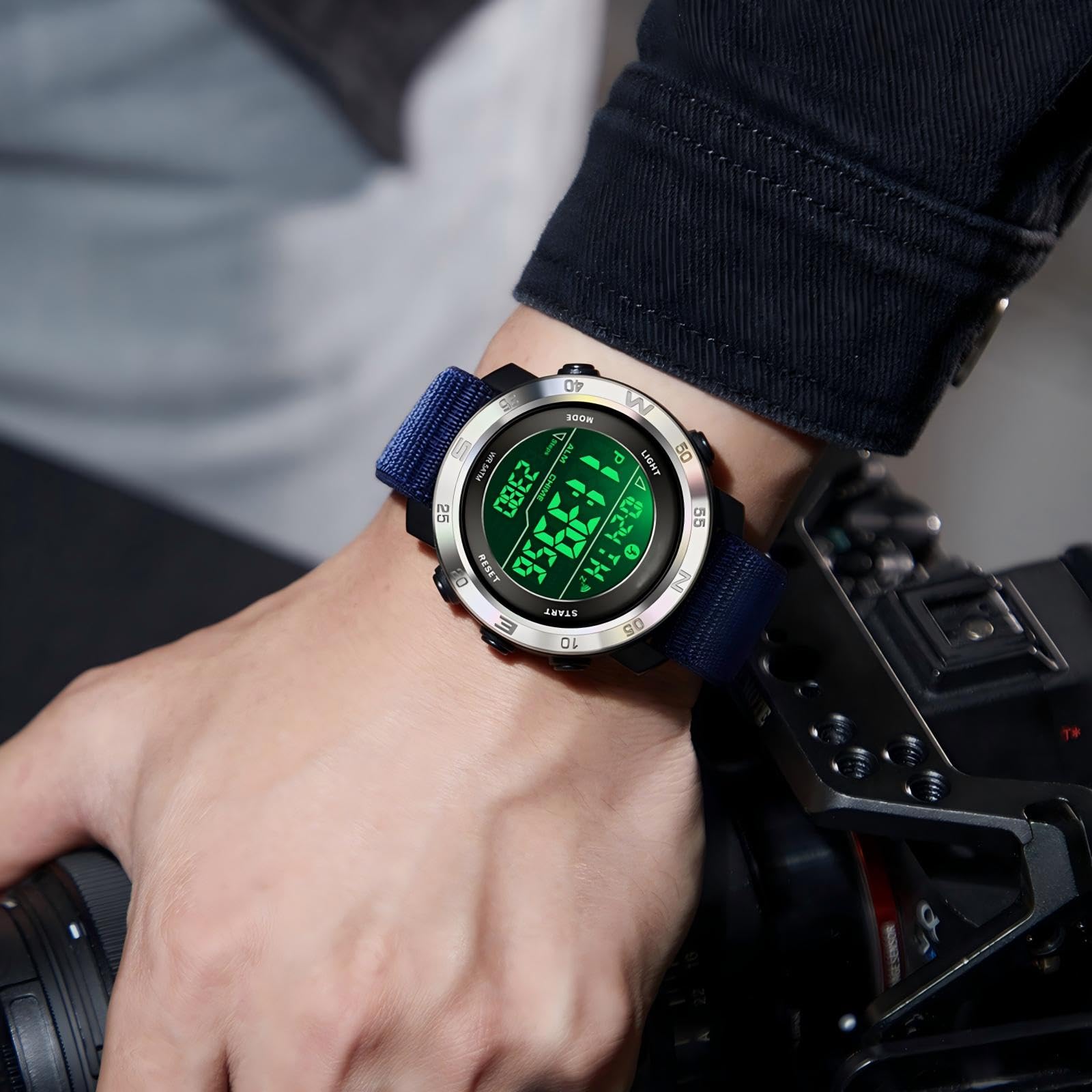 Montre avec compteur de pas, pas besoin de téléphone, podomètre, montre numérique pour homme et femme, avec calories, distance, alarme, compte à rebours, bracelet en nylon