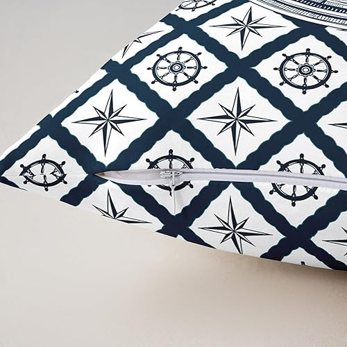 Miniatura 4 de Funda de almohada con brújula náutica de 22 x 22 pulgadas, funda de almohada decorativa de cuadrícula geométrica azul marino para sofá cama, funda