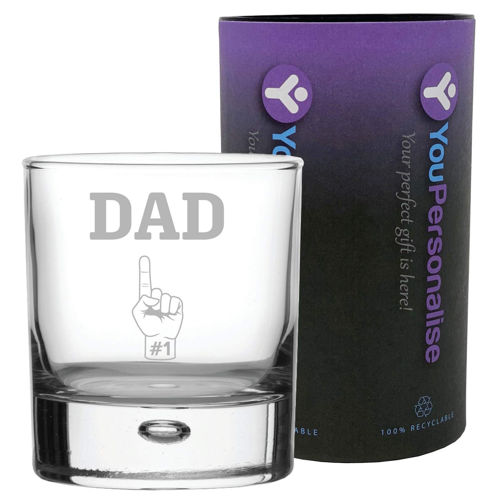 Personalised Engraved Whiskey Glass - Number 1 Finger Pointing with Personalised Name Design
