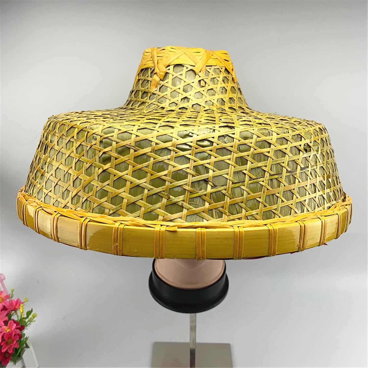 Chinese Style Straw Bamboo Hat Oriental Hat Breathable Farmer Fishing Hat Sunshade Rainproof for Outdoor Activity, As the Picture Shows