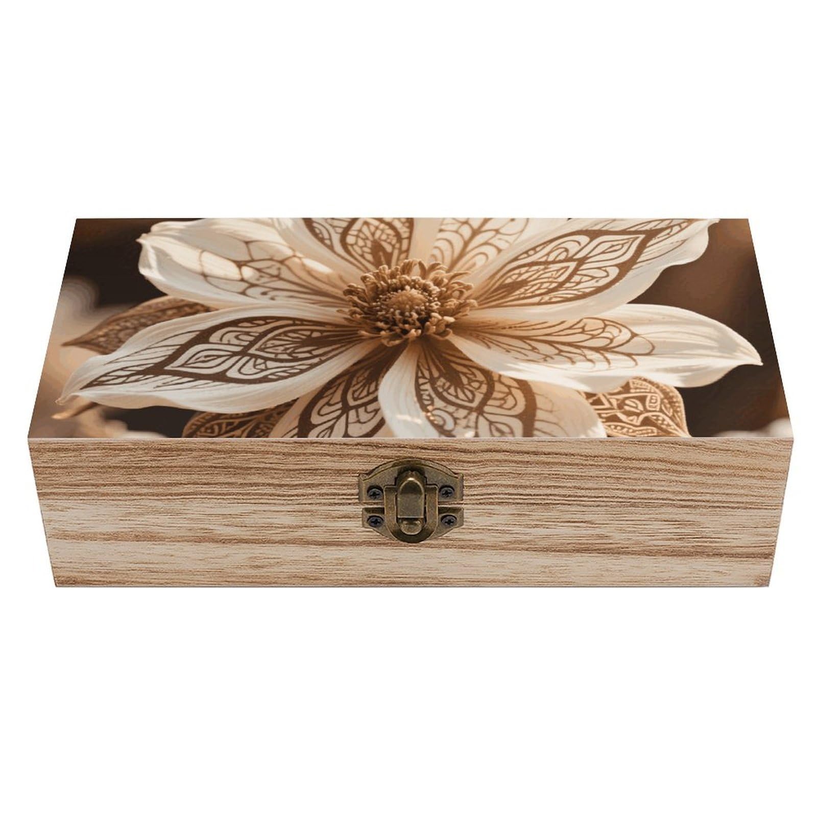 DWVTSLH Abstract Flower Wooden Storage Box Locked Wood Gift Box Decorative Keepsake Boxes Storage Bins, Memory Boxes for Pictures, Jewelry Organizer Unique Gift Ideas for Men Women
