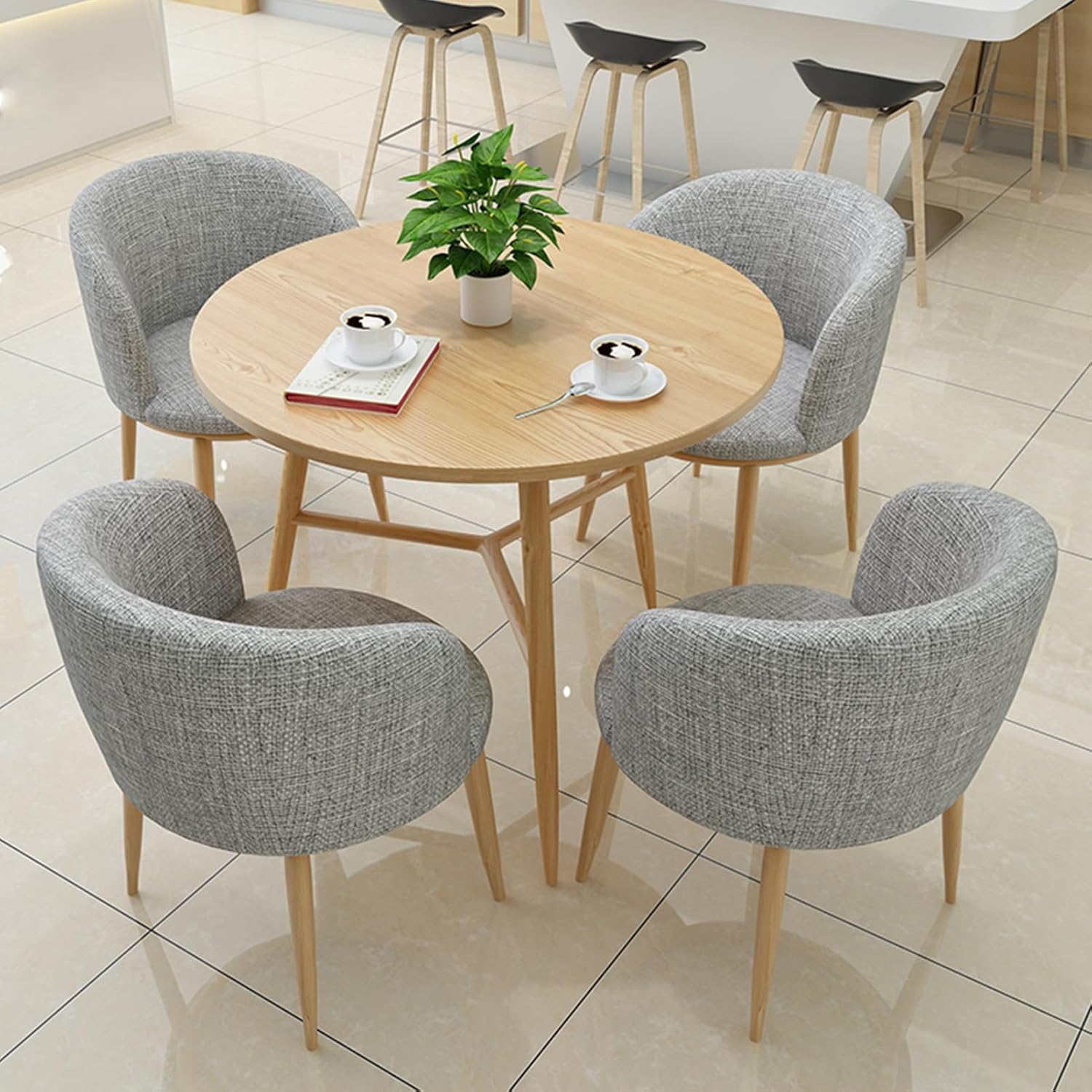 Office Reception Round Table 80cm, Negotiation Table and Chair Set, Dining Table Soft Backrest Seat 4 Chairs, Office Reception Room Club Table for Balcony, Cafe, Libraries(Light Gray)