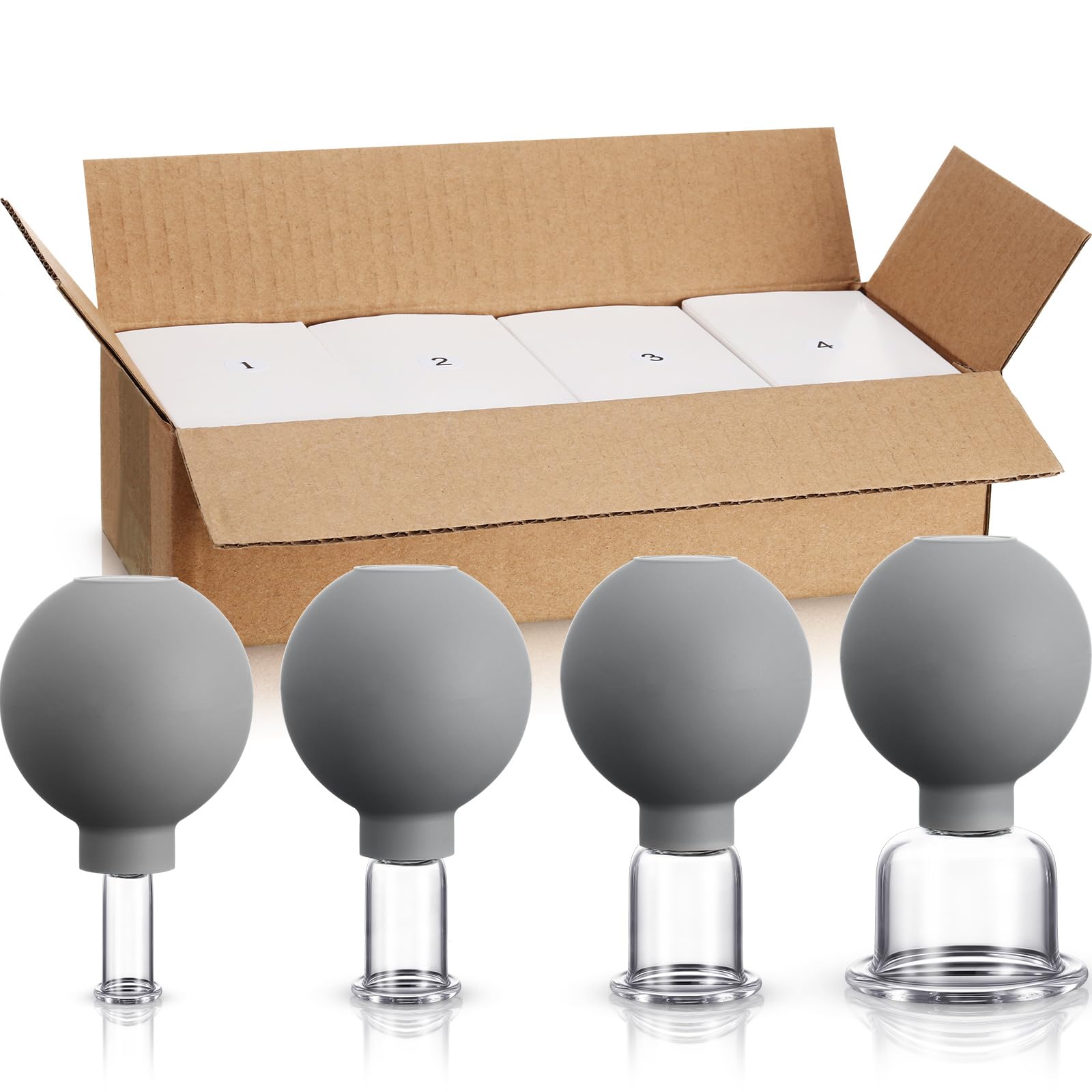 BBTO 4 Pcs Glass Facial Cupping Set Vacuum Massage Cups,Grey