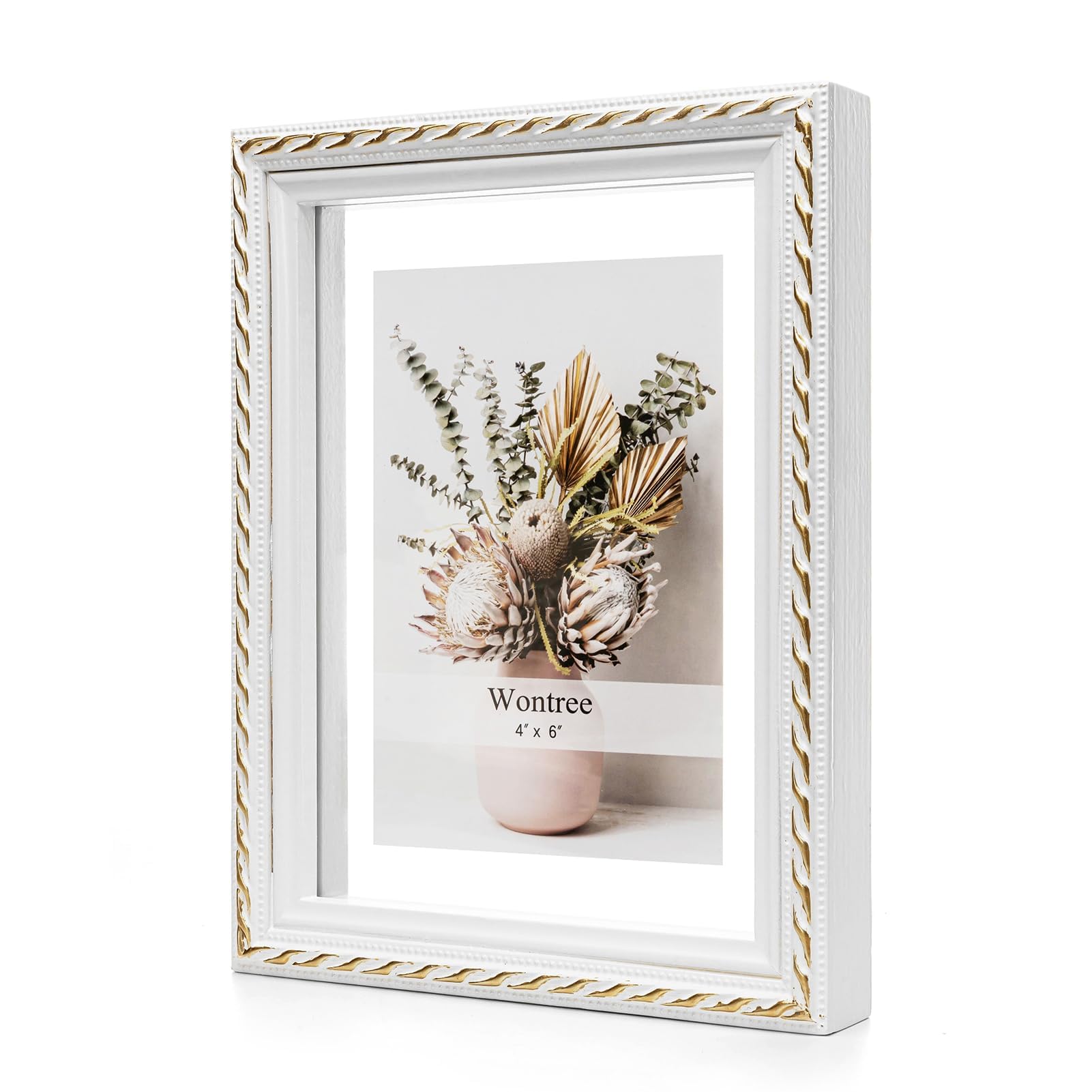 Pływająca ramka na zdjęcia z litego drewna sosnowego z dwustronnym szkłem, pasuje do zdjęć 10 x 15 cm lub zdjęć w dowolnym rozmiarze do 15 x 20 cm, do powieszenia na ścianie lub