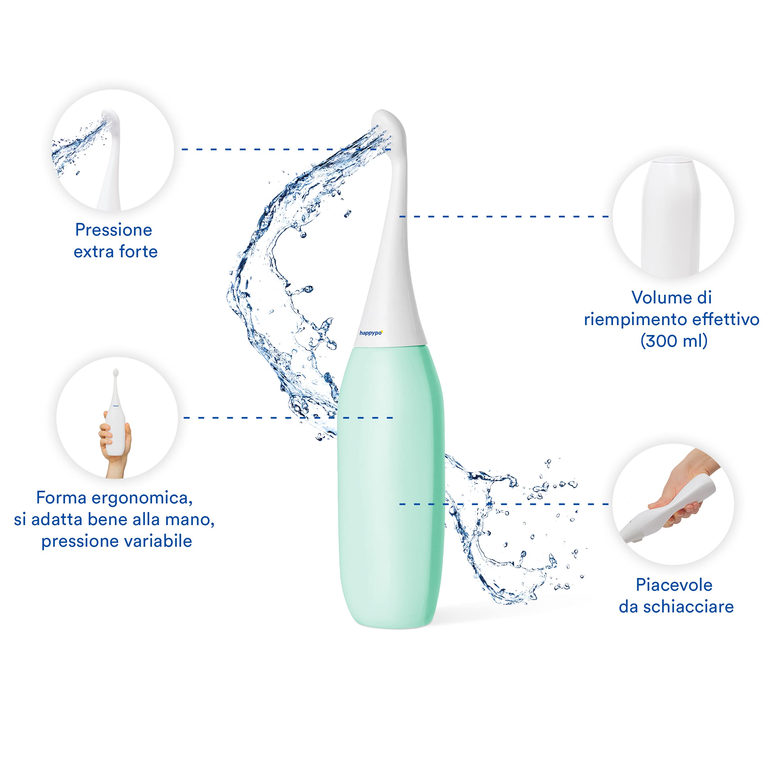 Doccetta da bidet innovativa originale HAPPYPO in vari colori Conosciuto dalla TV | Easy-Bidet 2.0 invece di salviette e spruzzatore da WC | Bidet portatile da viaggio e borsa